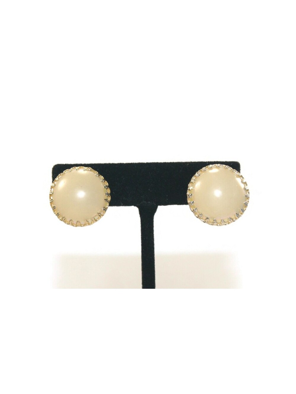 Vintage Gold Tone and Peach Color Resin Round Domed Clip on Earrings.